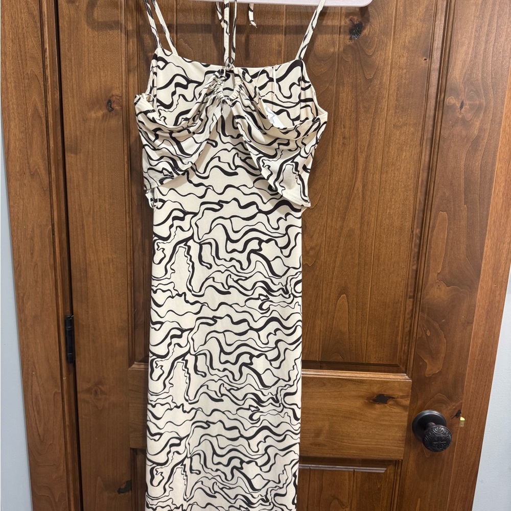Abercrombie & Fitch Black and White Slip Halter Top Midi Dress